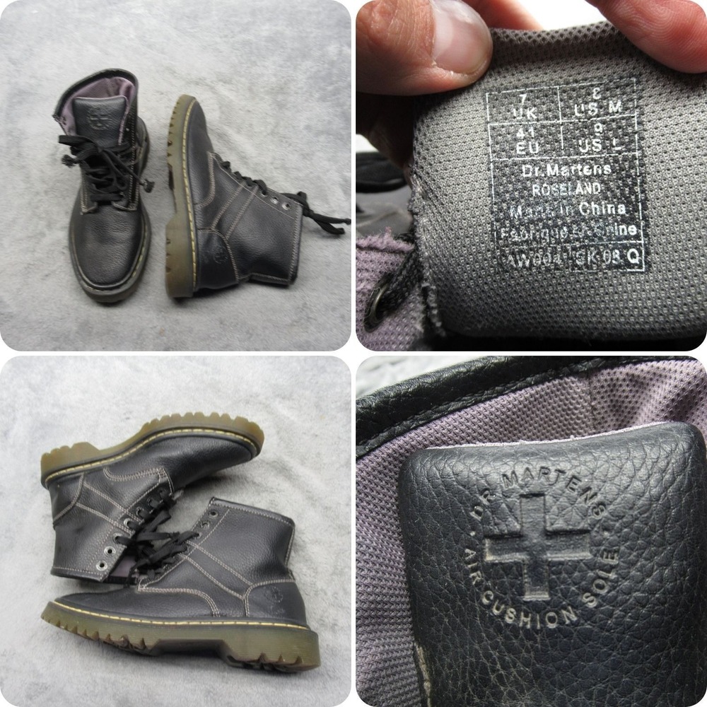 Dr Martens Boots Unisex M8 W9 Black Roseland Leather Air Cushion Sole Chunky